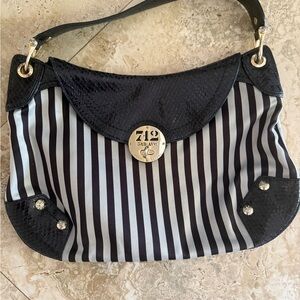 Henri Bendel 712 5th Avenue Centennial striped canvas and leather bag - vintage